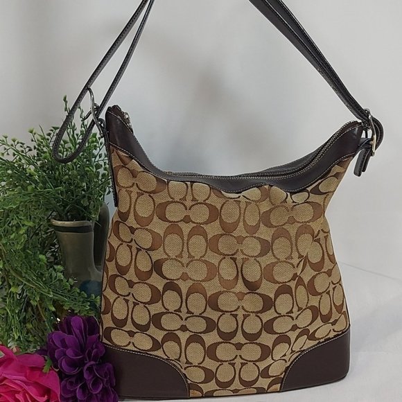 Coach Khaki Brown Signature Canvas Convertible Tote Purse Shoulder Bag - Picture 1 of 8